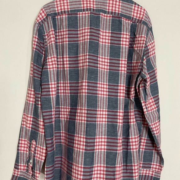 J. Crew linen Red and Blue Plaid Casual Button Down Shirt - Picture 3 of 8